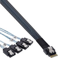 Câble INLINE® Slim SAS, SFF-8654 à 4x SATA 7 broches, 12 Go / s, 0,5 m