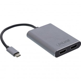 Convertisseur à double affichage USB INLINE®, socket HDMI USB Type-C en 2x (mode DP ALT), 4K, noir, 0,1 m