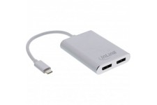 Convertisseur Dual Dual Dual INLINE®, USB Type-C à 2x DisplayPort Socket (mode DP ALT), 4K, noir, 0,1 m