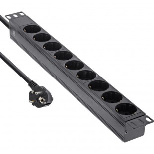 Stand de socket Inline® 19 ", contact protecteur à 9 voies, sans commutateur, 2m, noir