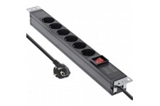 Stand de socket Inline® 19 ", contact de protection à 6 voies, avec commutateur, 2m, noir