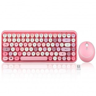 Périxx périduo-713 DE, mini clavier et ensemble de souris, design vintage rétro, rose