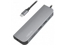 LogiLink Hub multifonction USB-C 6-en-1, argenté