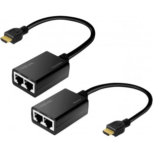 LogiLink Kit d'extension HDMI via LAN, pigtail, 30 m, noir