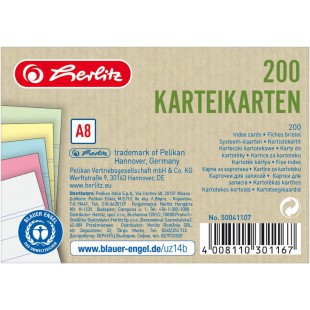 herlitz Fiches Recycling, format A8, ligné, assortiment