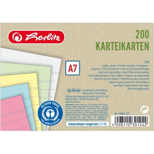 herlitz Fiches Recycling, format A7, ligné, assortiment