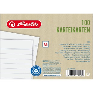 herlitz Fiches Recycling, format A6, ligné, blanc