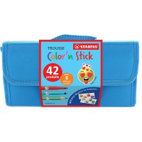 Trousse de coloriage STABILO color'n stick x 42 pièces : 22 feutres + 12 crayons de couleur + 8 stickers textiles émoticônes col