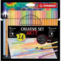 Set créatif STABILO ARTY x 24 pièces : 12 STABILO Pen 68 + 12 STABILO point 88