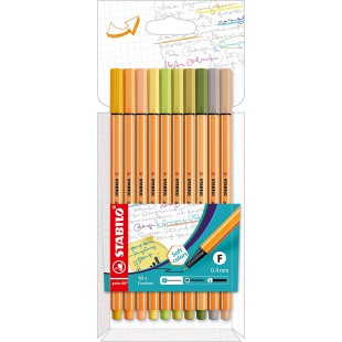 Etui carton x 10 stylos-feutres STABILO point 88 - "Soft Colors"