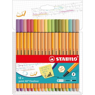 Etui carton x 18 stylos-feutres STABILO point 88 - coloris "Soft Colors" et "cocooning"