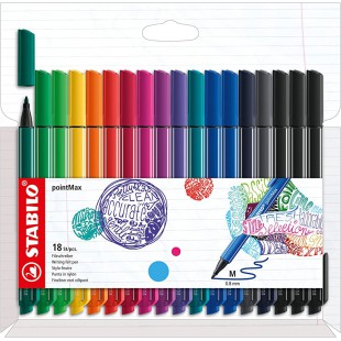 Etui carton x 18 stylos-feutres STABILO pointMax - coloris intenses