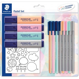 STAEDTLER Set d'écriture pastel, avec 50 gommettes à colorer