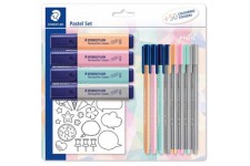 STAEDTLER Set d'écriture pastel, avec 50 gommettes à colorer