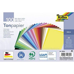 folia Papier teinté, A5, 130 g/m2, 25 couleurs assorties