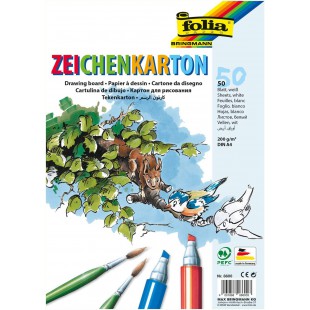 folia Feuille de carton à dessin, A4, 200 g/m2, blanc