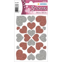 HERMA Sticker MAGIC 'Coeurs rouge et argent', Glittery