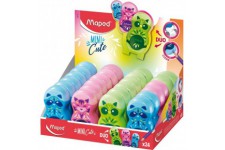 Lot de 24 : Maped Taille-crayon/gomme Loopy MINI CUTE, présentoir de 24