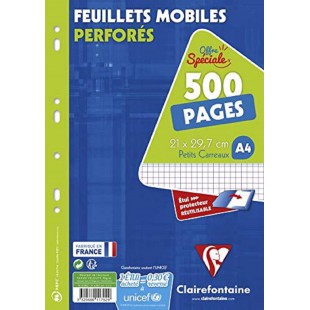 Clairefontaine Feuillets mobiles perforés, A4, quadrillé 5x5