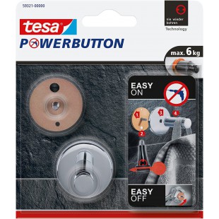 tesa Powerbutton Crochet adhésif Universal medium, chrome