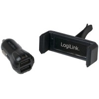 LogiLink Chargeur USB allume-cigare + support de smartphones