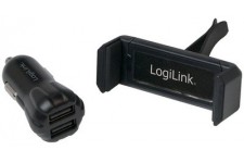 LogiLink Chargeur USB allume-cigare + support de smartphones