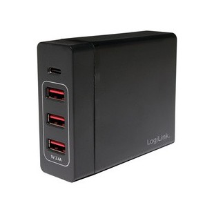 LogiLink Boîtier de chargement USB, 4 ports, 65 watt, noir