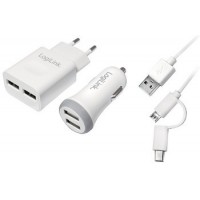 LogiLink Kit de chargeur USB, 2 pièces, chaucun 2x ports USB