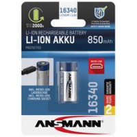 ANSMANN Pile rechargeable Li-Ion 16340 avec fiche micro-USB