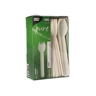 PAPSTAR Fourchette et cuillère 2en1 en papier 'pure', blanc