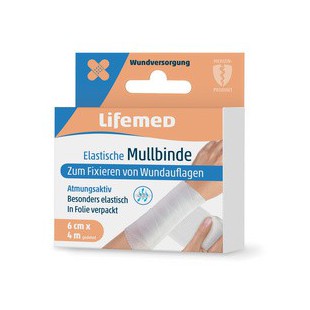 Lifemed Bande de gaze élastique, 60 mm x 4,0 m, blanc