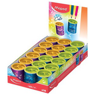 Lot de 18 : Maped Taille-crayon double MINI CUTE, métal,présentoir de 18