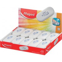 Lot de 20 : Maped Gomme plastique Epure, ovale, blanc, présentoir de 20