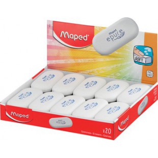 Lot de 20 : Maped Gomme plastique Epure, ovale, blanc, présentoir de 20