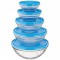 DURALEX - Freshbox Transparent Service Rond 5 pieces - avec Couvercle Bleu - verre trempé