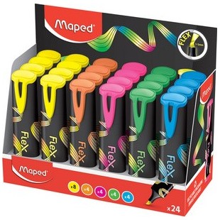 Lot de 24 : Maped Surligneur FLEX, pointe flexible, présentoir de 24