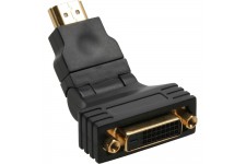 Adaptateur HDMI-DVI, 19 broches mâle sur 24+1 Bu, avec 180° angle, contacts dorés