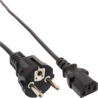 Câble d'alimentation, InLine®, Schutzkontakt droit jusqu'à 3 broches IEC C13, noir, H05VV-F, 3x0.75mm², 0,5m