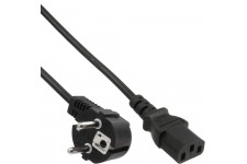 Câble d'alimentation, InLine®, Schutzkontakt coudé sur 3 broches IEC C13, noir, H05VV-F, 3x0.75mm², 0,5m