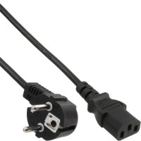 Câble d'alimentation, InLine®, Schutzkontakt coudé sur 3 broches IEC C13, noir, H05VV-F, 3x0,75 mm², 0,3m