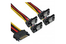 Câble électrique en Y SATA, InLine®, SATA fem. à 4x SATA mâle plié, 0,15m