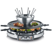SEVERIN RG2348 - Combiné 2 en 1 Raclette et Fondue 8 personnes - 1900W - 8 fourchettes a fondue et 8 spatules - Cuve Inox