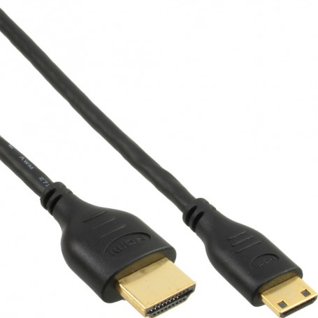 Câble Mini Super Slim InLine® HDMI avec Ethernet, type A à C mâle, plaqué or noir, 0,5 m