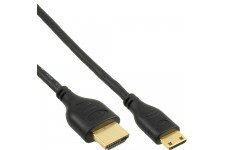 Câble Mini Super Slim InLine® HDMI avec Ethernet, type A à C mâle, plaqué or noir, 0,5 m