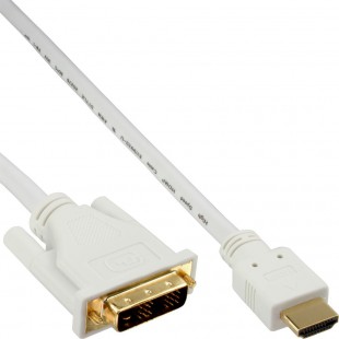 Câble InLine® HDMI vers DVI mâle vers 18 + 1 mâle or blanc 1 m