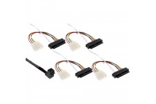 Câble InLine® Mini SAS HD SFF-8643 coudé à 4x SFF-8482 + alimentation 1 m