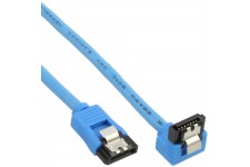 Câble de raccordement SATA 6Gb/s rond, plié, InLine®, bleu, avec languette, 0,3m