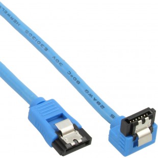 Câble de raccordement SATA rond, plié, InLine®, bleu, avec languette, 0,5m