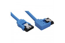 Câble de raccordement SATA 6Gb/s rond, plié à gauche, InLine®, bleu, avec languette, 0,15m