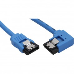 Câble de raccordement SATA rond, plié à droite, InLine®, bleu, avec languette, 0,3m